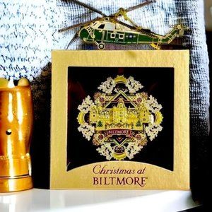 Christmas Ornament Lot Biltmore Estate and White House Gold Laser Helicopter Man
